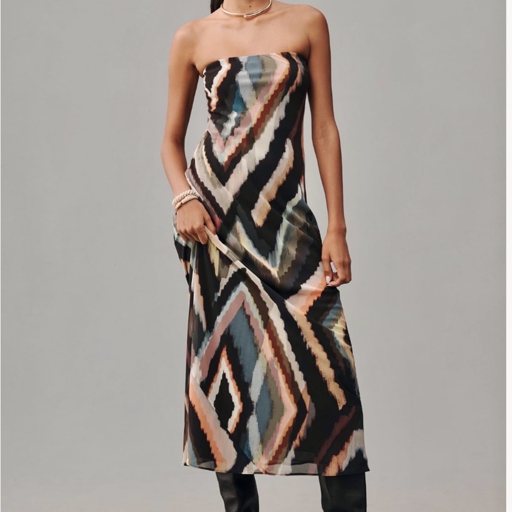Anthropologie Fleur Strapless Satin Maxi Slip Dress Chiffon Collection
